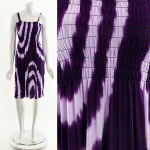 Y2K Purple Swirl Smocked Summer Dress